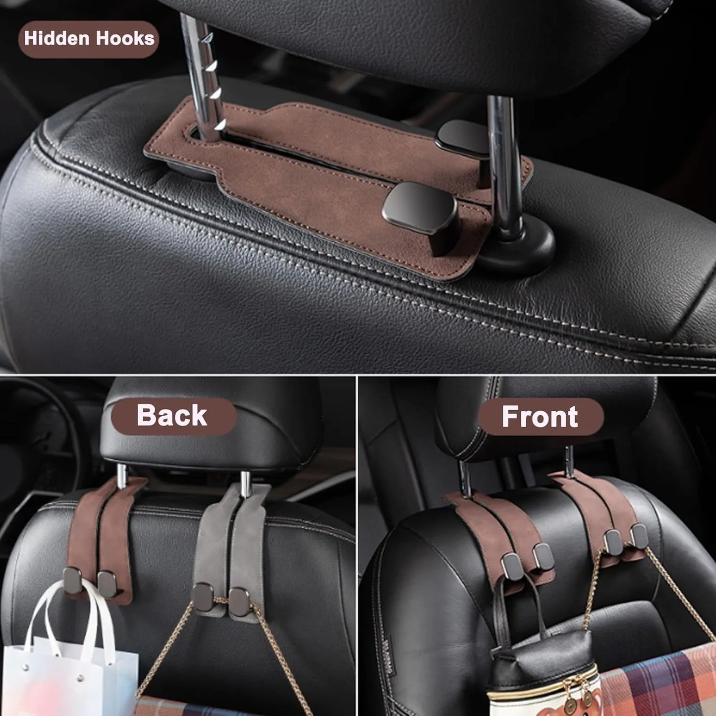 CarHook™ – Universal Heavy-Duty Leather Car Seat Storage Hooks (Pack of 2)